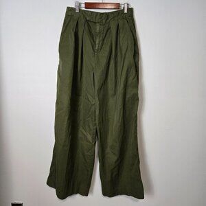 GAP Women's Size 6 High Rise Twill Pleated Wide-Leg Khakis Dark Olive Green